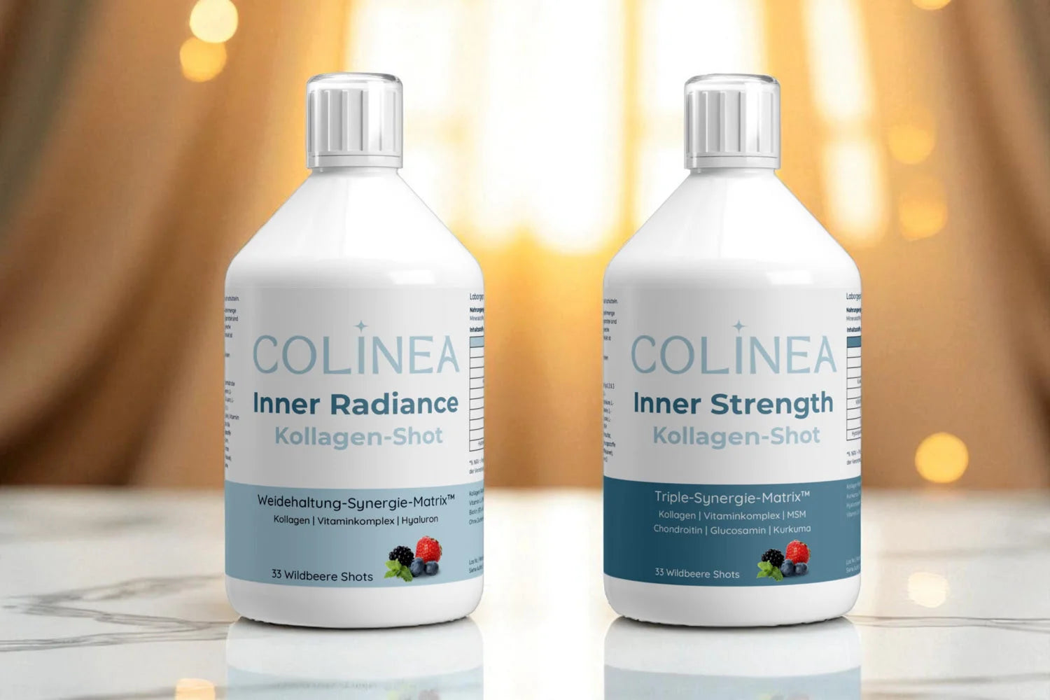 Colinea Inner Radiance und Inner Strength – Premium Kollagen-Shots mit Weidehaltung-Synergie-Matrix™ und Triple-Synergy-Matrix™, natürliche Beauty- und Gelenk-Formel