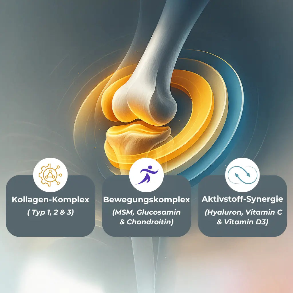 Colinea Inner Strength Triple-Synergie-Matrix™ – Infografik für Kollagen, Bewegungskomplex und Aktivstoffe
