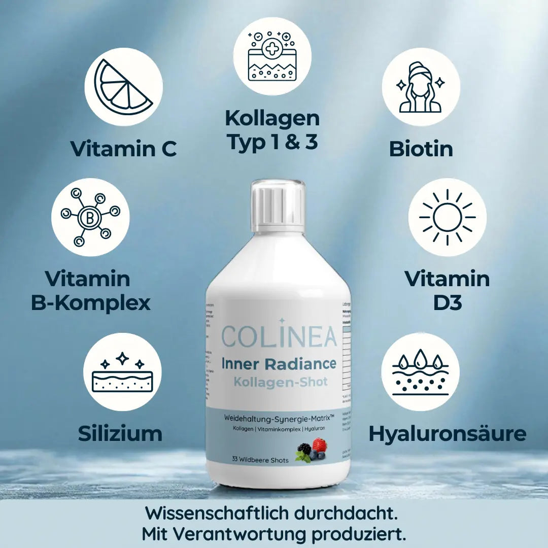 Colinea Inner Radiance Kollagen-Shot mit Kollagen Typ 1 & 3, Vitamin C, Vitamin D3, Vitamin B-Komplex, Biotin, Hyaluronsäure und Silizium